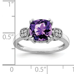 14k White Gold Amethyst and Diamond Ring