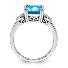 14k White Gold Blue Topaz and Diamond Ring