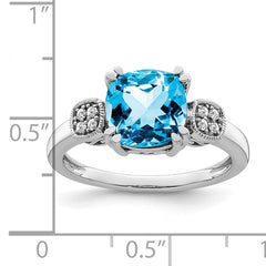 14k White Gold Blue Topaz and Diamond Ring