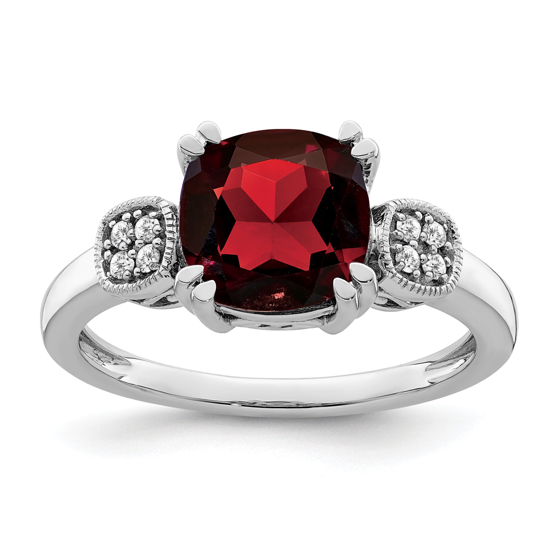 14k White Gold Garnet and Diamond Ring