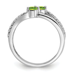 14k White Gold Peridot and Diamond 2-stone Ring