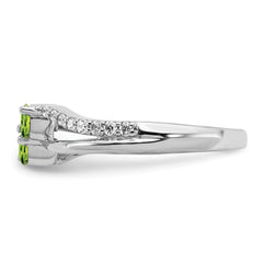 14k White Gold Peridot and Diamond 2-stone Ring