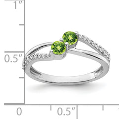 14k White Gold Peridot and Diamond 2-stone Ring