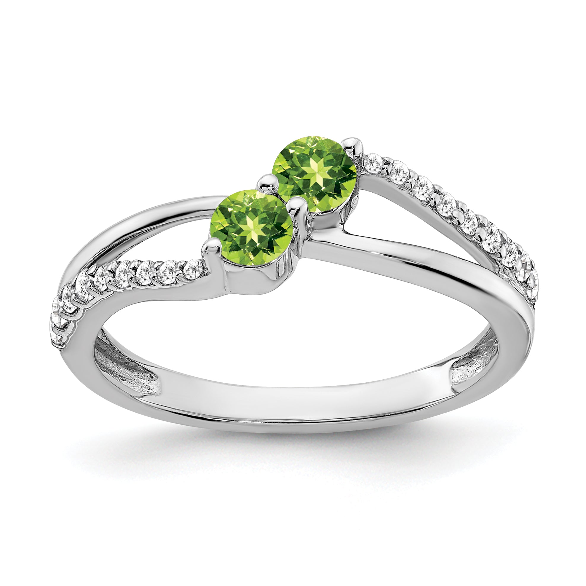 14k White Gold Peridot and Diamond 2-stone Ring