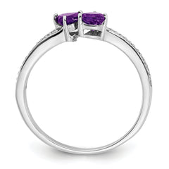 14k White Gold Amethyst and Diamond 2-stone Heart Ring