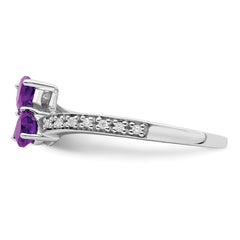 14k White Gold Amethyst and Diamond 2-stone Heart Ring