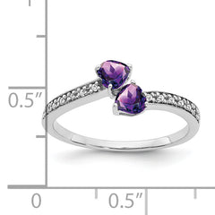 14k White Gold Amethyst and Diamond 2-stone Heart Ring