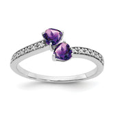 14k White Gold Amethyst and Diamond 2-stone Heart Ring