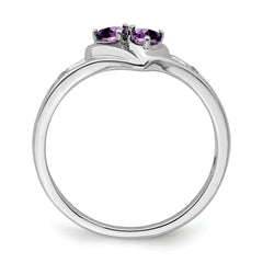 10k White Gold Amethyst and Diamond 2-stone Heart Ring