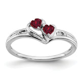 10k White Gold Created Ruby and Diamond 2-stone Heart Ring