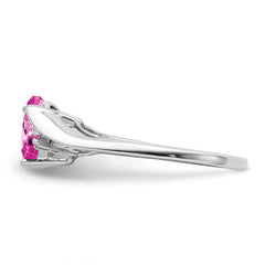 14k White Gold Created Pink Sapphire and Diamond Heart Ring