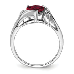 14k White Gold Created Ruby and Diamond Heart Ring