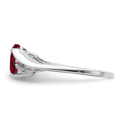 14k White Gold Created Ruby and Diamond Heart Ring