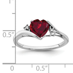 14k White Gold Created Ruby and Diamond Heart Ring