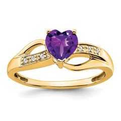 10k Amethyst and Diamond Heart Ring