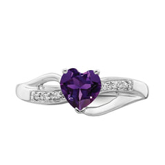 14k White Gold Amethyst and Diamond Heart Ring