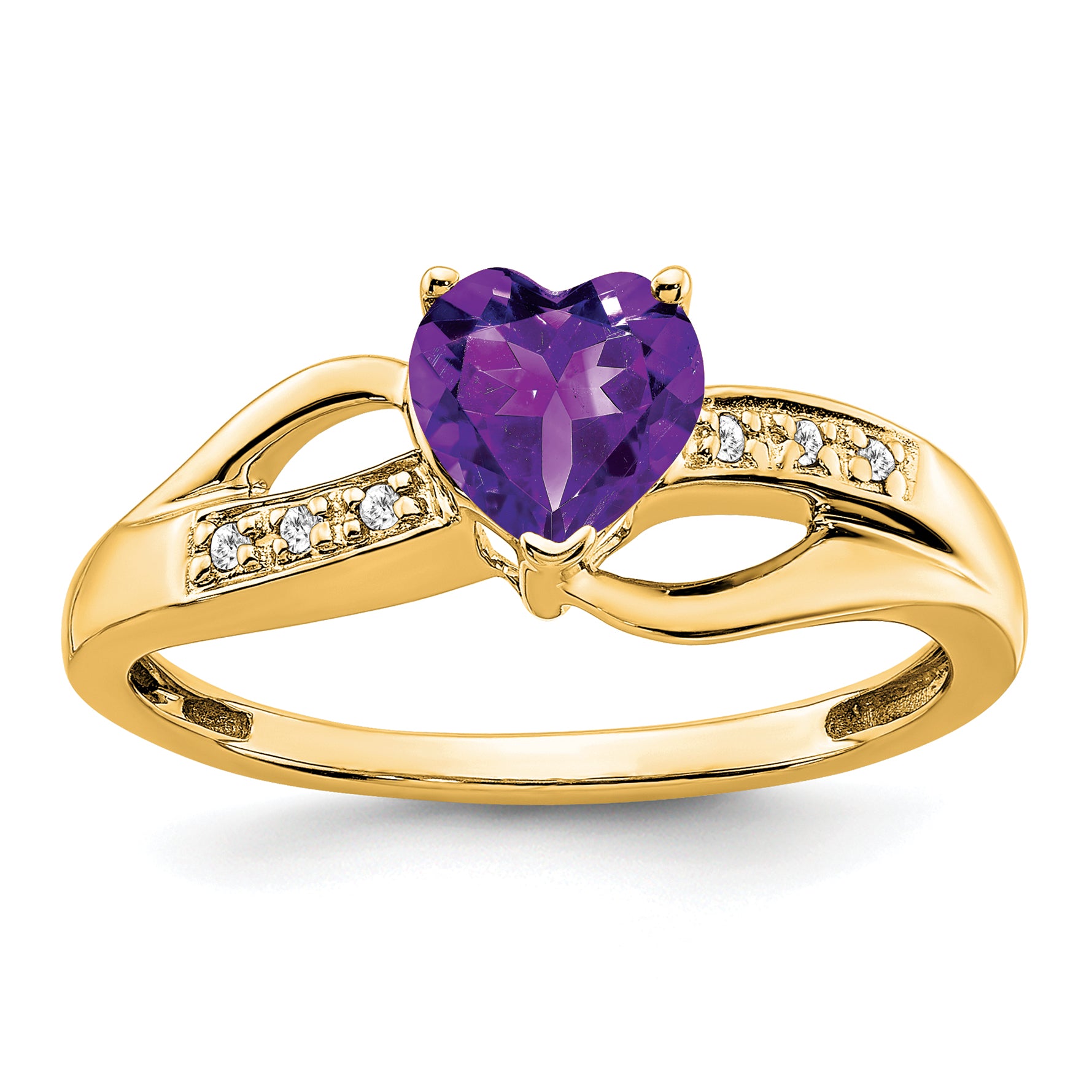 14k Amethyst and Diamond Heart Ring