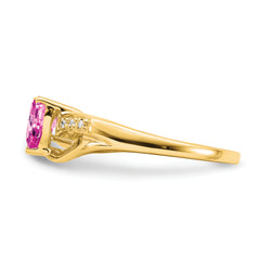 14k Created Pink Sapphire and Diamond Heart Ring