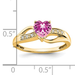 14k Created Pink Sapphire and Diamond Heart Ring