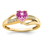 14k Created Pink Sapphire and Diamond Heart Ring