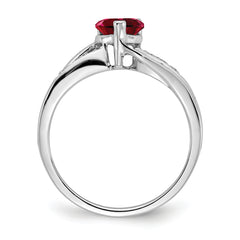 14k White Gold Created Ruby and Diamond Heart Ring