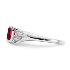14k White Gold Created Ruby and Diamond Heart Ring