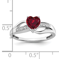 14k White Gold Created Ruby and Diamond Heart Ring