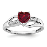 14k White Gold Created Ruby and Diamond Heart Ring