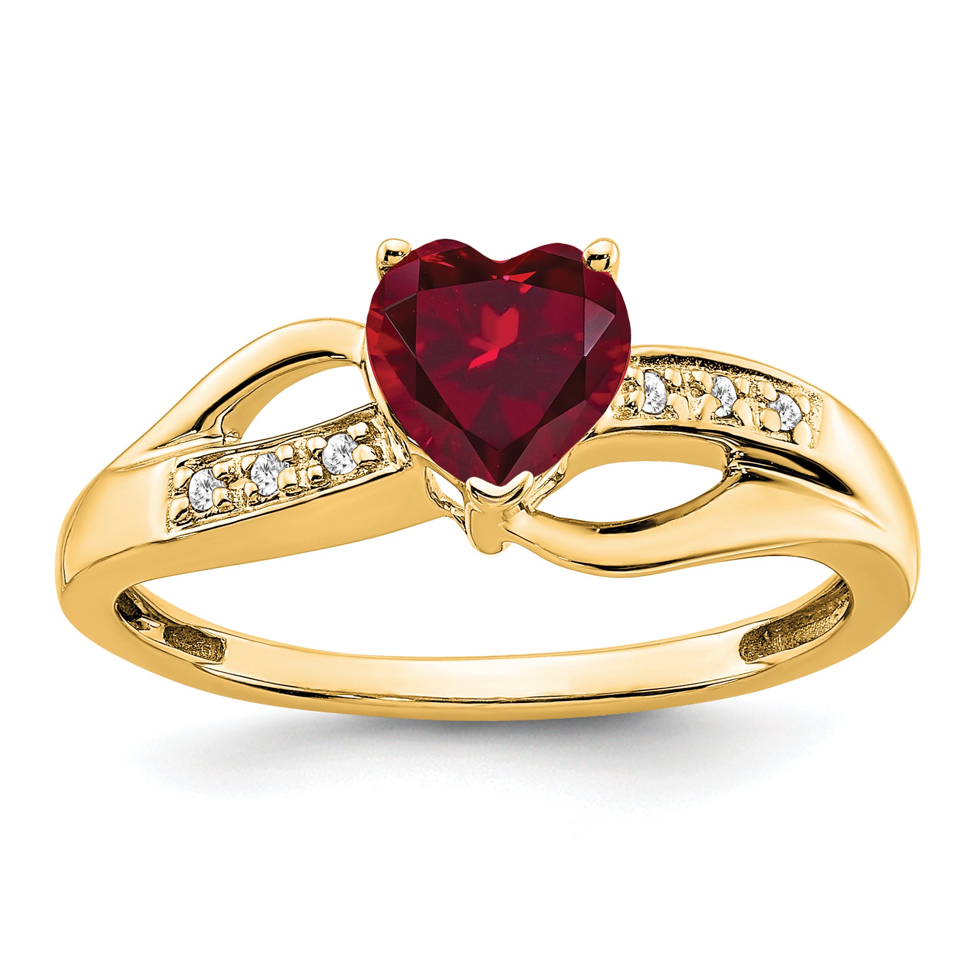14k Created Ruby and Diamond Heart Ring