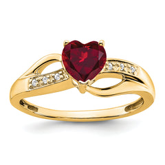 14k Created Ruby and Diamond Heart Ring
