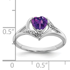 14k White Gold Amethyst and Diamond Heart Ring