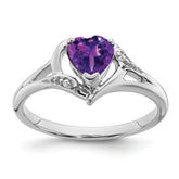 14k White Gold Amethyst and Diamond Heart Ring