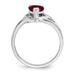 14k White Gold Created Ruby and Diamond Heart Ring