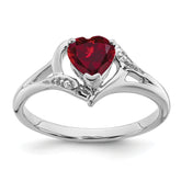 14k White Gold Created Ruby and Diamond Heart Ring