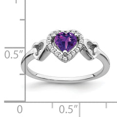 14k White Gold Amethyst and Diamond Heart Ring