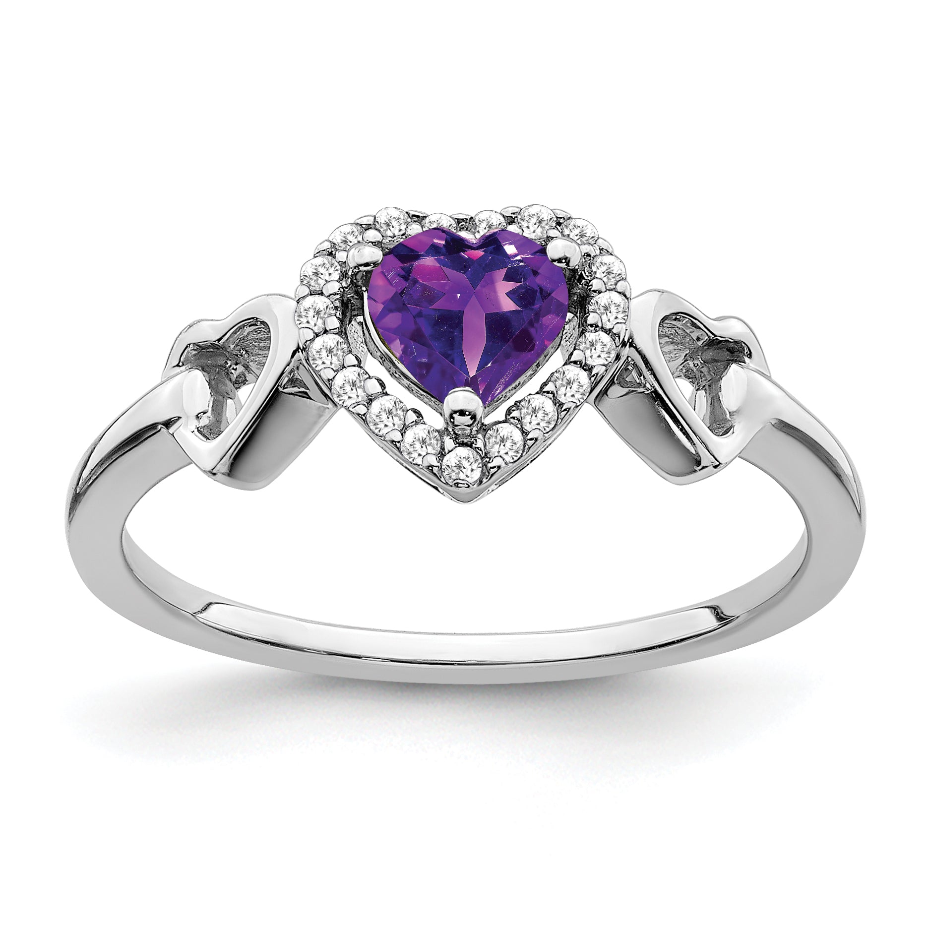 14k White Gold Amethyst and Diamond Heart Ring