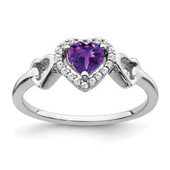 14k White Gold Amethyst and Diamond Heart Ring