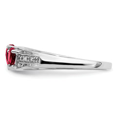 14k White Gold Cr. Ruby and Diamond Heart Ring