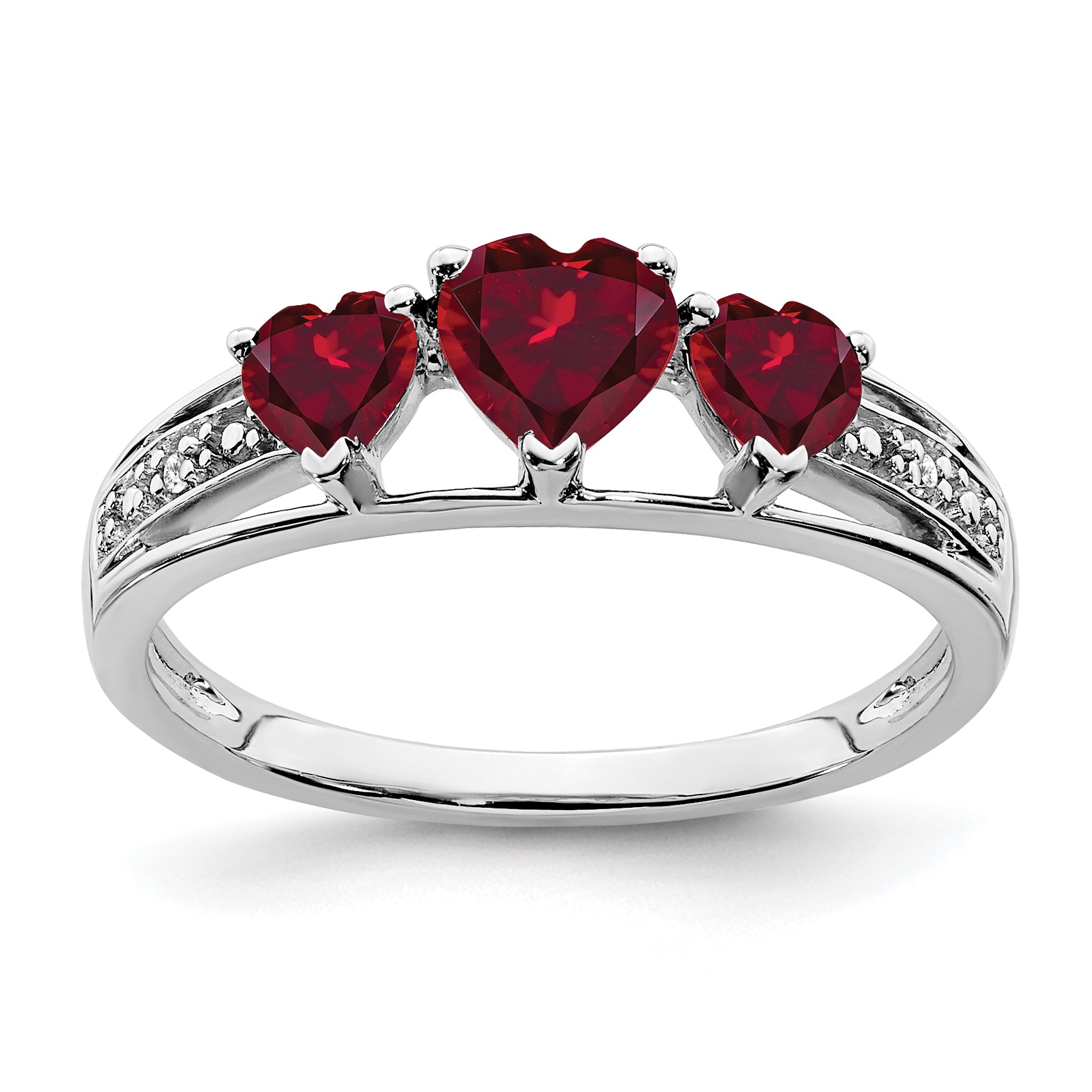 14k White Gold Cr. Ruby and Diamond Heart Ring