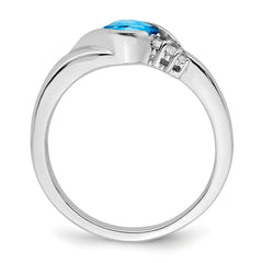 14k White Gold Blue Topaz and Diamond Ring