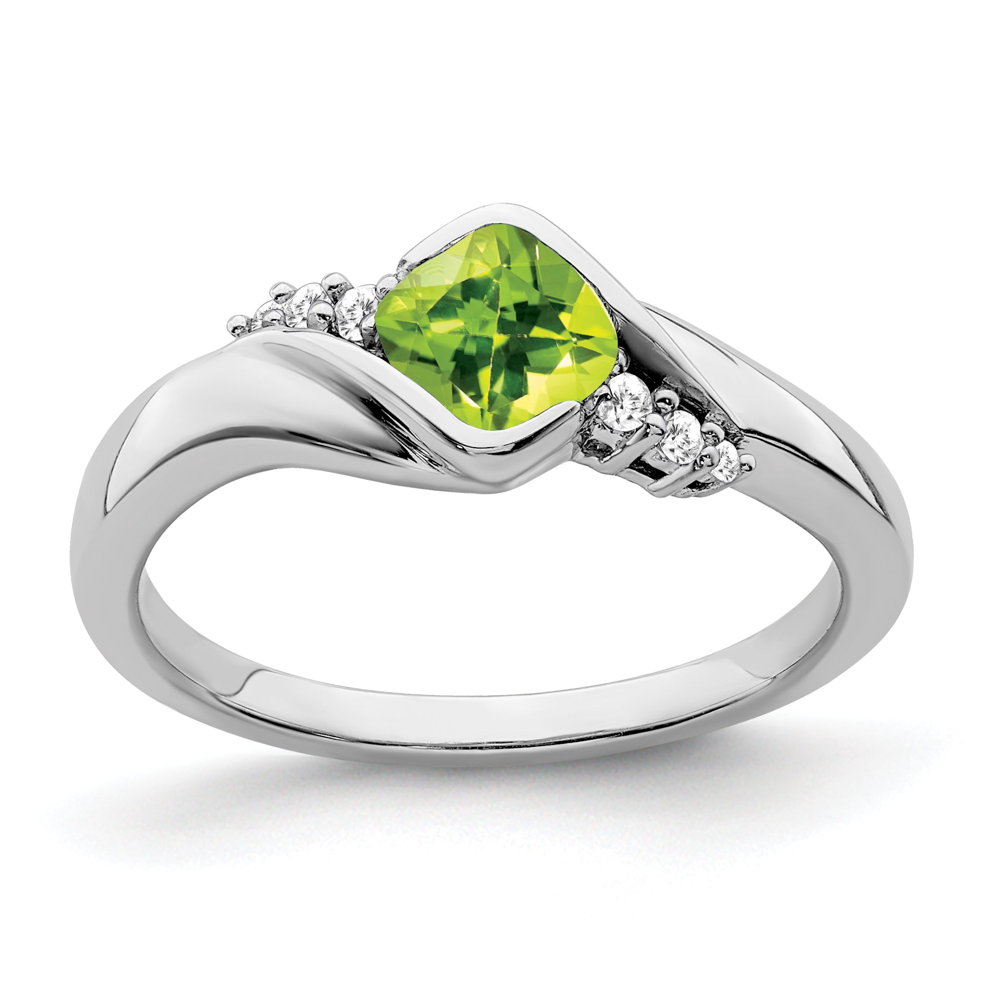10k White Gold Peridot and Diamond Ring