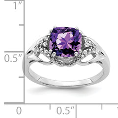 14k White Gold Amethyst and Diamond Ring