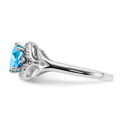 14k White Gold Blue Topaz and Diamond Ring