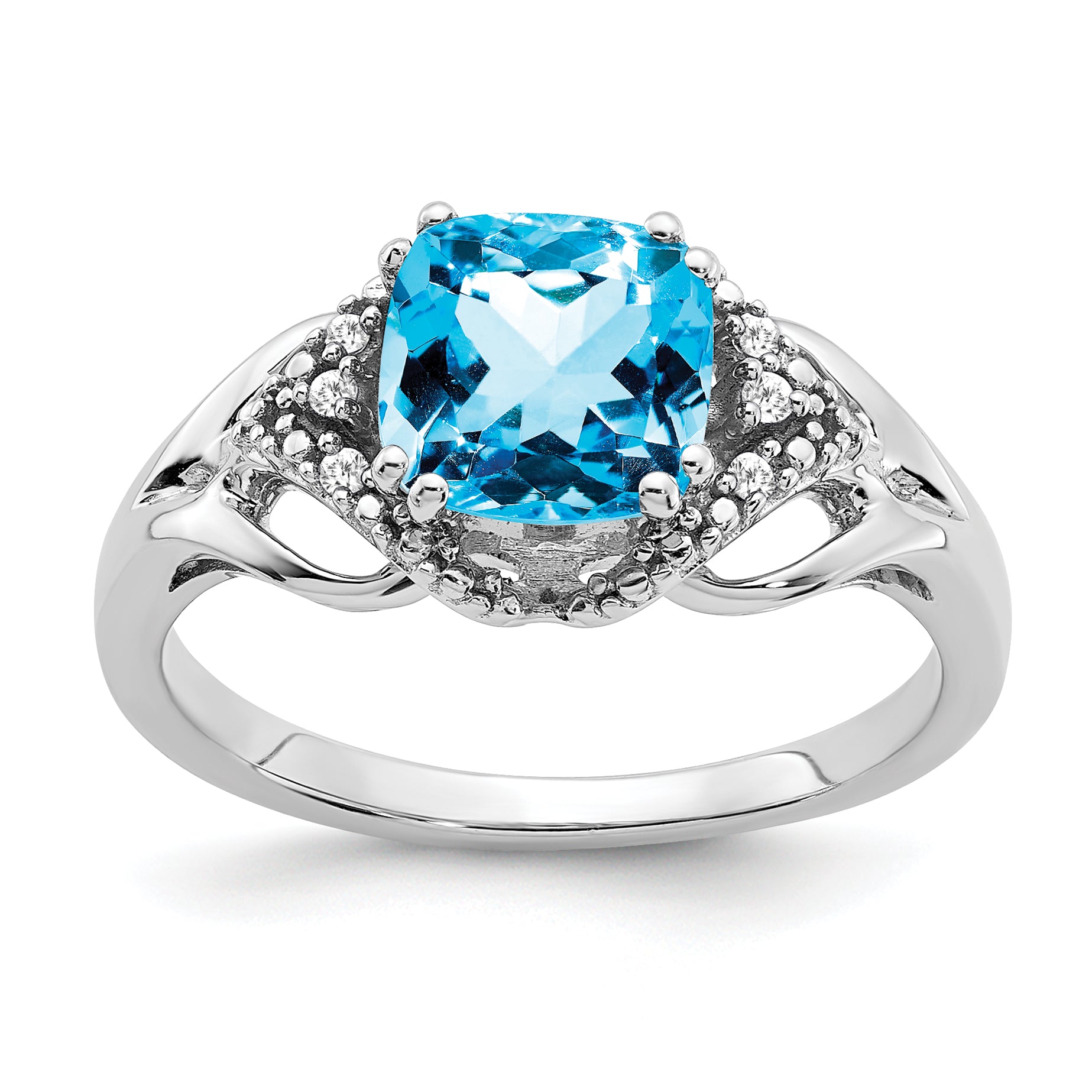 14k White Gold Blue Topaz and Diamond Ring