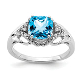 14k White Gold Blue Topaz and Diamond Ring