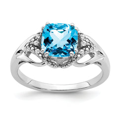 14k White Gold Blue Topaz and Diamond Ring