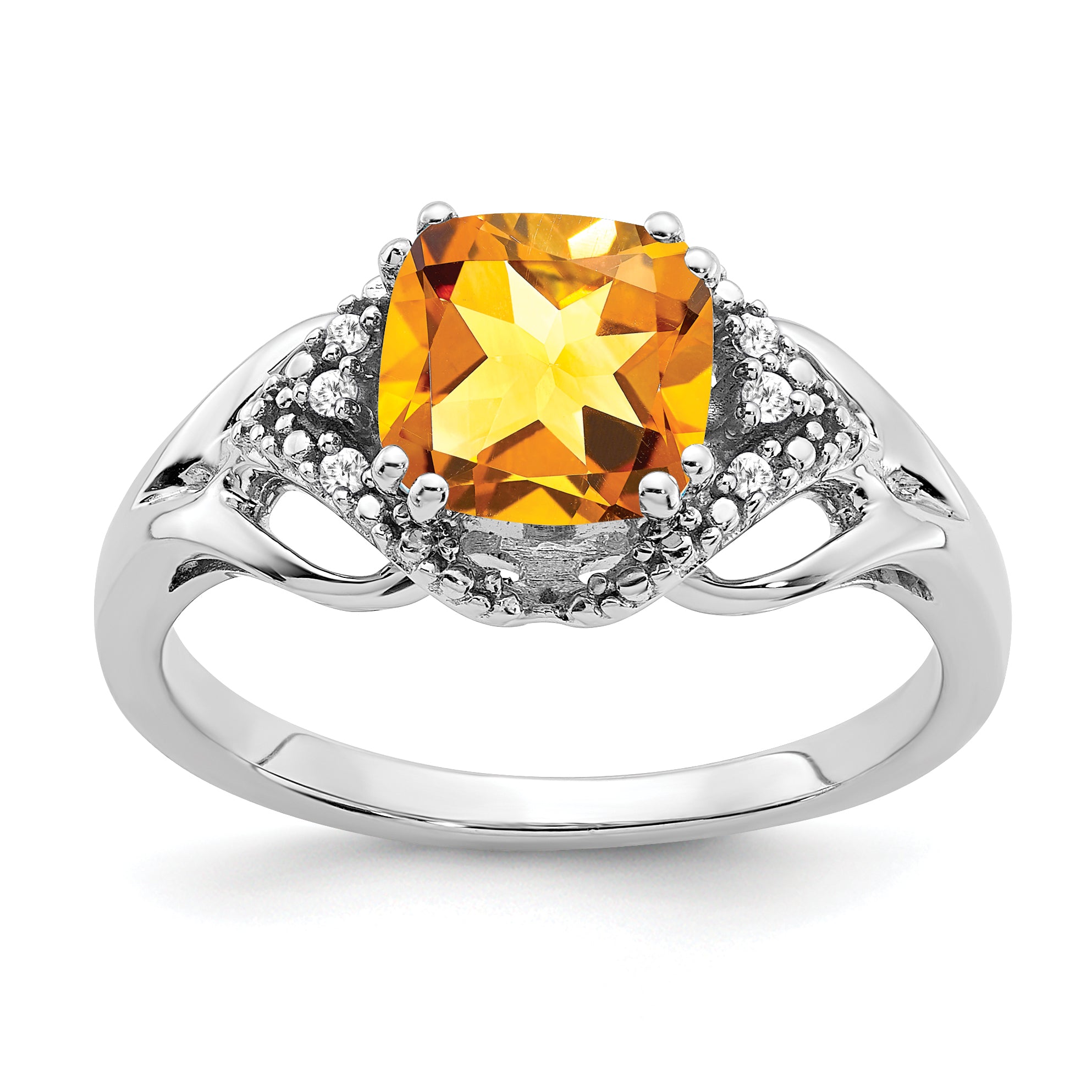 14k White Gold Citrine and Diamond Ring