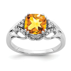 14k White Gold Citrine and Diamond Ring