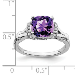14k White Gold Amethyst and Diamond Ring
