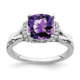 14k White Gold Amethyst and Diamond Ring